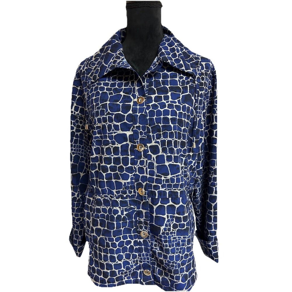 Zenergy By Chicos Size 3 Blue Long Sleeve Button Down Collared Blouse/Jacket